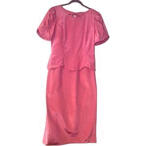 Jordan Fashions Vintage Pink Midi Puff Sleeves A Line Dress size 15/16